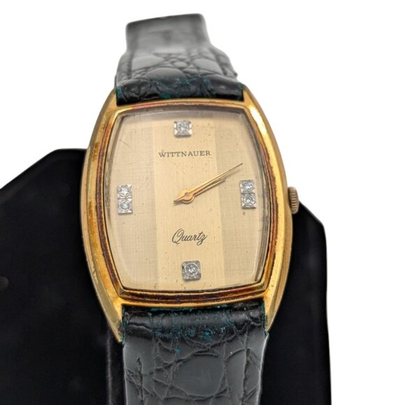 Wittnauer Vintage Mens Quartz Watch With Diamonds Missing Buckle On Strap - Picture 1 of 8